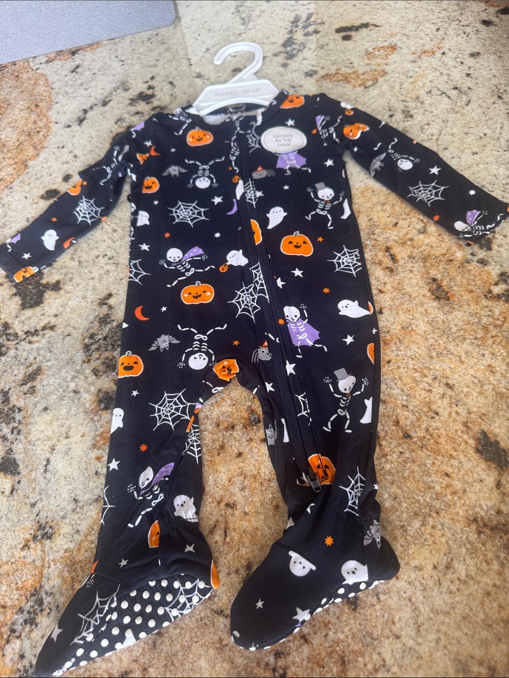 Angel Dear Black Halloween Print Footed Baby One-Piece